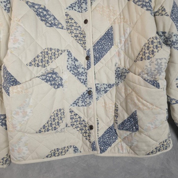 Z Supply Quilted Jacket Womens Medium White Blue Floral Patchwork Snap Pockets - Picture 6 of 16